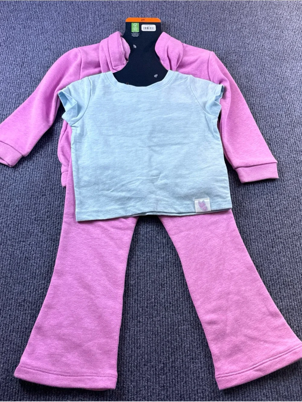 Andy & Evan Pink Hoodie and Pants Pajama Set with Blue Butterfly Accent